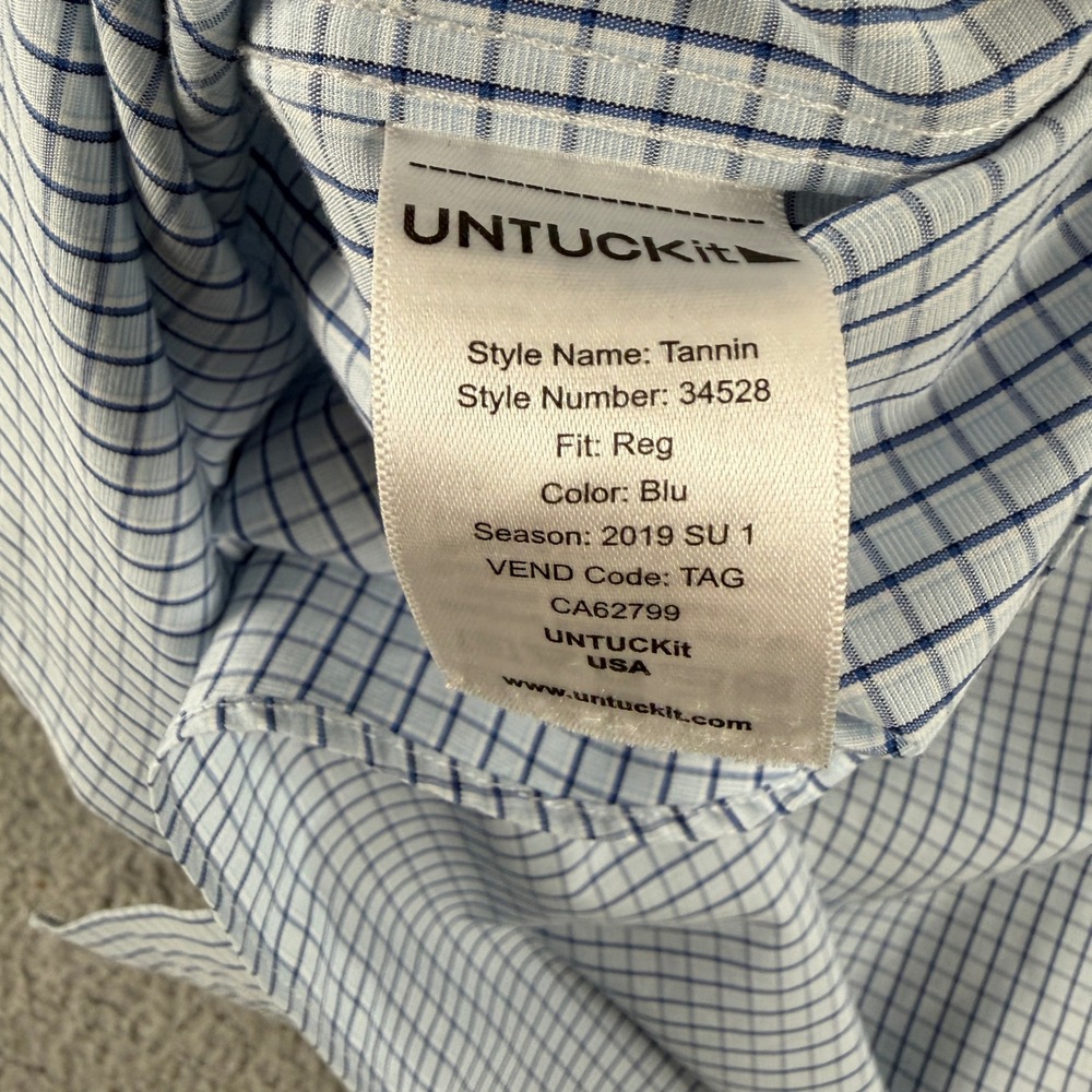 UNTUCKit Shirt Men L Blue Check Button Down Long Sleeve Wrinkle Free Regular Fit - Picture 9 of 11